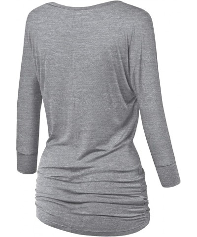 Women's Boat Neck and V-Neck 3/4 Sleeve Draped Dolman Top with Side Shirring Premium Shirt Wt1036_heather_dark_grey $10.64 T-...