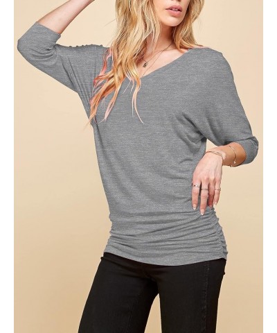 Women's Boat Neck and V-Neck 3/4 Sleeve Draped Dolman Top with Side Shirring Premium Shirt Wt1036_heather_dark_grey $10.64 T-...