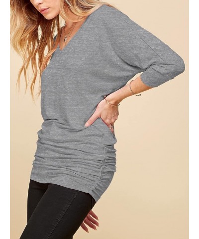 Women's Boat Neck and V-Neck 3/4 Sleeve Draped Dolman Top with Side Shirring Premium Shirt Wt1036_heather_dark_grey $10.64 T-...