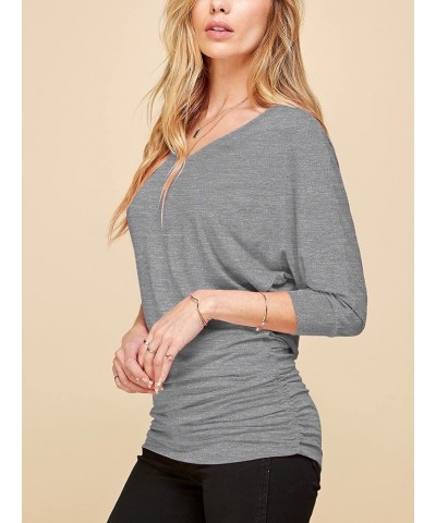 Women's Boat Neck and V-Neck 3/4 Sleeve Draped Dolman Top with Side Shirring Premium Shirt Wt1036_heather_dark_grey $10.64 T-...