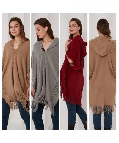 Women's Casual Poncho Hooded Cape with Decorative Buttons for Fall Winter Holiday 2023 Black $17.09 Sweaters