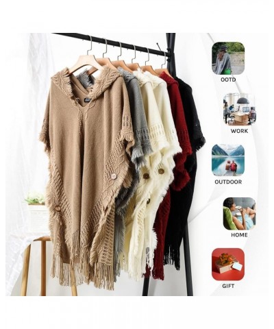 Women's Casual Poncho Hooded Cape with Decorative Buttons for Fall Winter Holiday 2023 Black $17.09 Sweaters