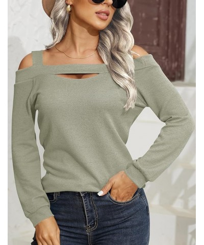 Women's Short/Long Sleeve Cold Shoulder Shirts Cut Out Tops Square Neck Blouse Tunics 1-khaki $11.75 Tops