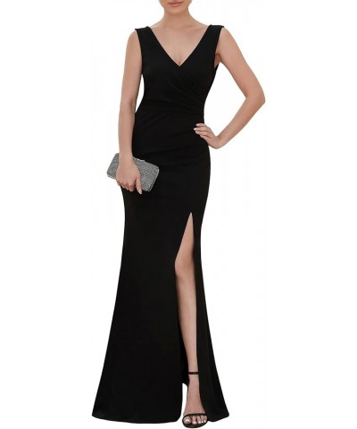 Women's V Neck Split Sleeveless Elastic Long Formal Dresses 00007 Black $12.04 Dresses