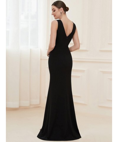 Women's V Neck Split Sleeveless Elastic Long Formal Dresses 00007 Black $12.04 Dresses