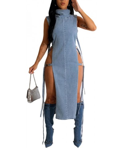 Women Distressed Boyfriend Denim Dress Casual Sleeveless Jean Dress Cute Cowgirl Summer Outfits 01-blue $20.87 Dresses