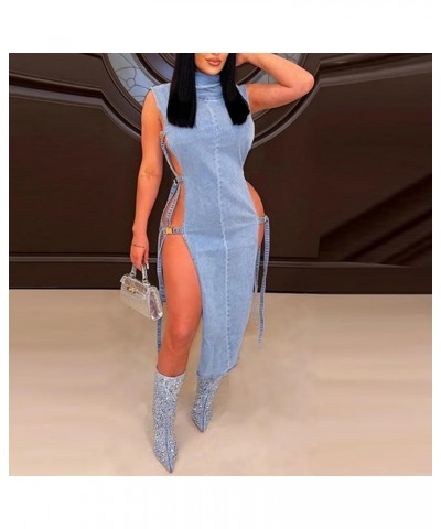 Women Distressed Boyfriend Denim Dress Casual Sleeveless Jean Dress Cute Cowgirl Summer Outfits 01-blue $20.87 Dresses