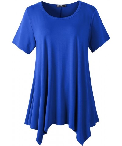 Womens Plus Size Casual Tunic Tops Summer Short Sleeve Shirts for Women Flowy Hankerchief Hemline Royalblue $7.79 Tops