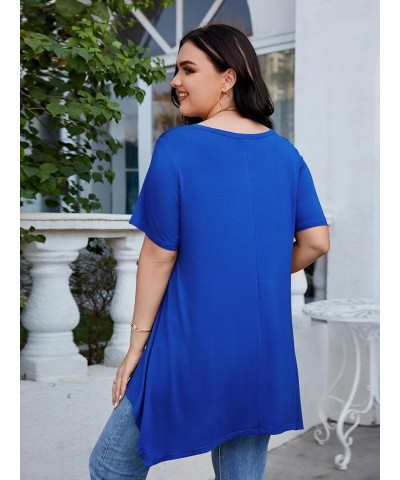 Womens Plus Size Casual Tunic Tops Summer Short Sleeve Shirts for Women Flowy Hankerchief Hemline Royalblue $7.79 Tops