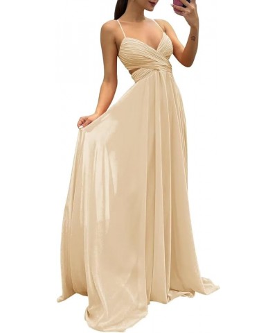 Long Spaghetti Straps Chiffon Bridesmaid Dresses V Neck Formal Wedding Guest Dresses for Women A Line Evening Gowns Champagne...