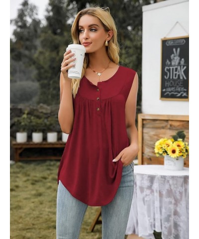 Womens Floral Tie-Dye Tops V Neck T-Shirts Button up Tunic Casual Flowy Pleats Tanks Long Sleeve Blouses Sleeveless-wine Red ...