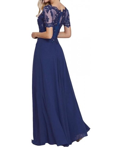 Mother of The Bride Dresses Long Evening Formal Dress Lace Applique Beaded Maxi Short Sleeve for Women Sky Blue $43.68 Dresses