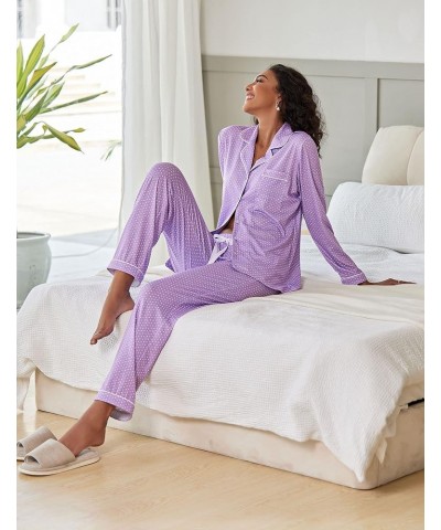 Pajamas Women's Long Sleeve Sleepwear Soft Button Down Loungewear Pjs Lounge Set Nightwear XS-XXL Lilac With White Dots $24.4...