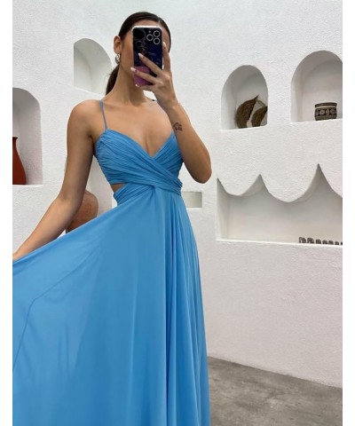 Long Spaghetti Straps Chiffon Bridesmaid Dresses V Neck Formal Wedding Guest Dresses for Women A Line Evening Gowns Champagne...