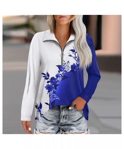 Womens Quarter Zip Tops Fashion Casual Long Sleeve Vintage Floral Print Lapel Shirt Lightweight Pullover Top D-dark Blue $11....