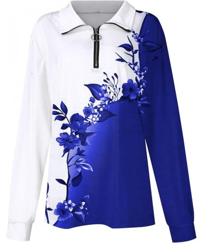 Womens Quarter Zip Tops Fashion Casual Long Sleeve Vintage Floral Print Lapel Shirt Lightweight Pullover Top D-dark Blue $11....