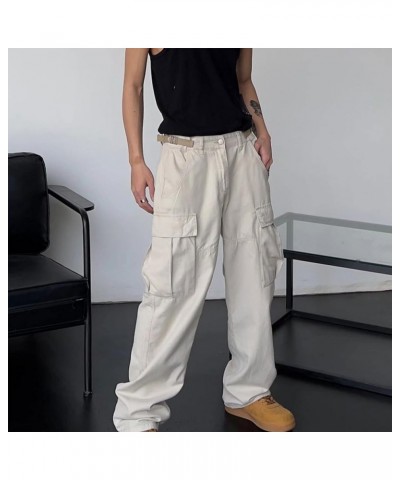 Y2k Pants Men Gothic Baggy Cargo Pants Streetwear Grunge Hip Hop Joggers Trousers Parachute Pants for Men 2s-white $14.51 Pants