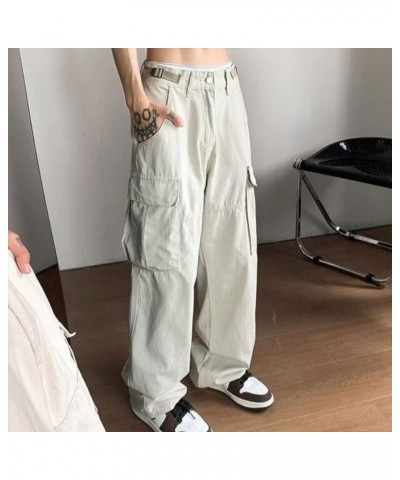 Y2k Pants Men Gothic Baggy Cargo Pants Streetwear Grunge Hip Hop Joggers Trousers Parachute Pants for Men 2s-white $14.51 Pants