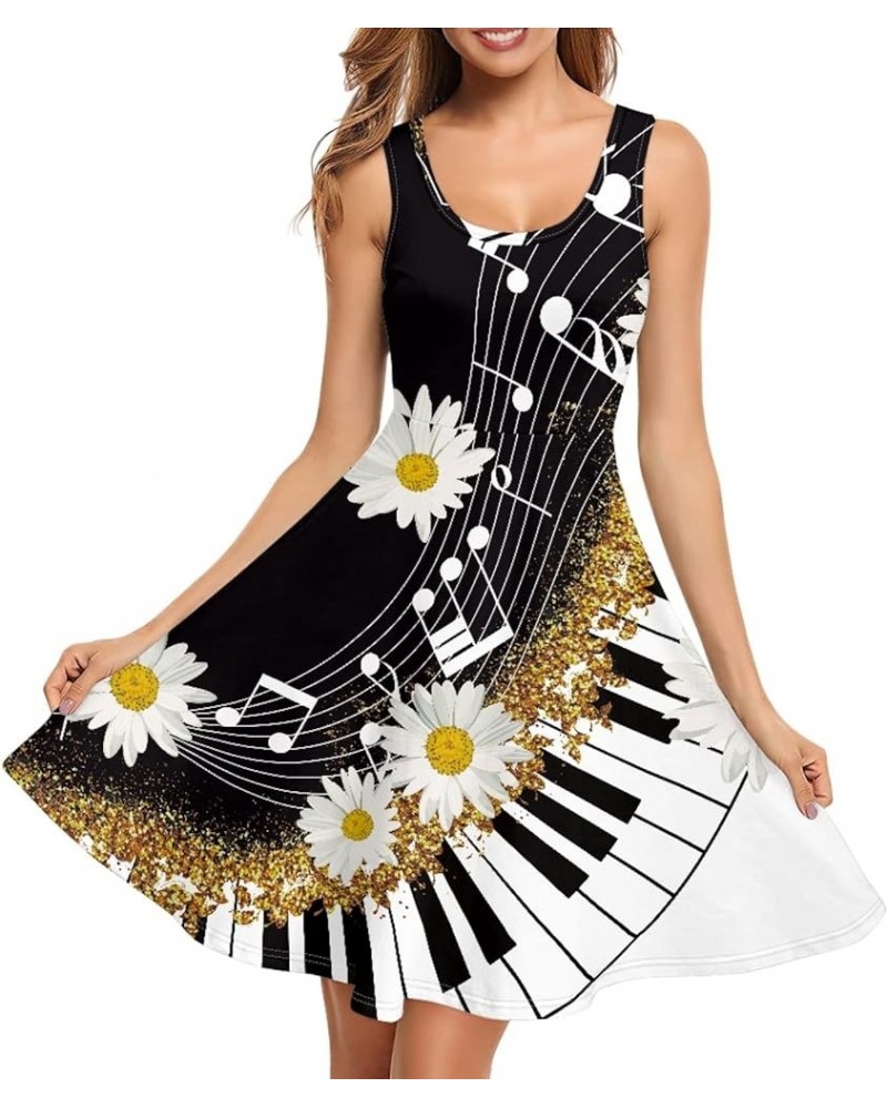 Womens Summer Sleeveless Tank Dress with 2 Side Pockets XS-4XL Plus Size Piano Music Daisy Floral $13.16 Dresses