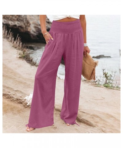 Women Linen Palazzo Pants Flowy Boho Wide Leg High Waist Long Pants Casual Gauze Lounge Pant Trousers with Pockets Linen 06-h...