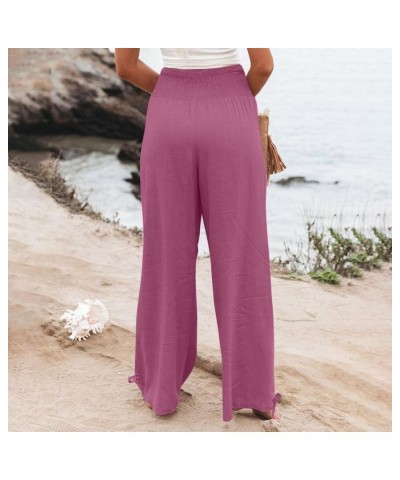 Women Linen Palazzo Pants Flowy Boho Wide Leg High Waist Long Pants Casual Gauze Lounge Pant Trousers with Pockets Linen 06-h...