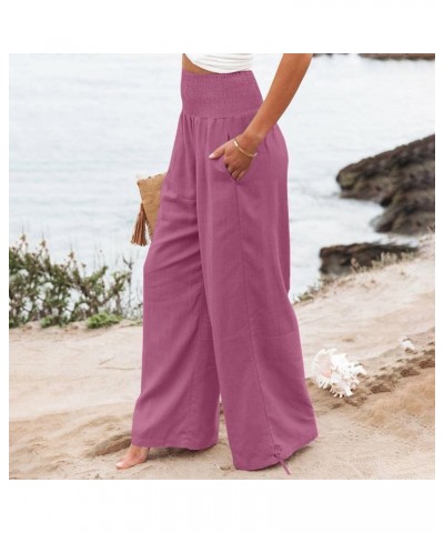 Women Linen Palazzo Pants Flowy Boho Wide Leg High Waist Long Pants Casual Gauze Lounge Pant Trousers with Pockets Linen 06-h...