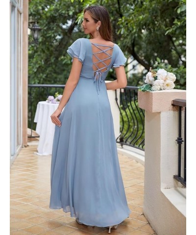 Chiffon Bridesmaid Dresses Long V Neck Formal Evening Dress with Slit Wedding Guest Dress Lavender $22.00 Dresses