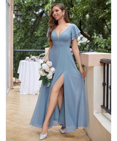 Chiffon Bridesmaid Dresses Long V Neck Formal Evening Dress with Slit Wedding Guest Dress Lavender $22.00 Dresses