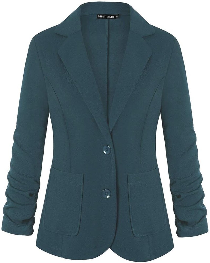 Womens Casual Work Office Blazer Pockets Buttons Suit Jacket 3/4 Sleeve Dark Green $16.80 Blazers