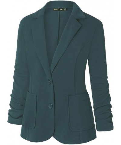 Womens Casual Work Office Blazer Pockets Buttons Suit Jacket 3/4 Sleeve Dark Green $16.80 Blazers