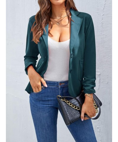 Womens Casual Work Office Blazer Pockets Buttons Suit Jacket 3/4 Sleeve Dark Green $16.80 Blazers