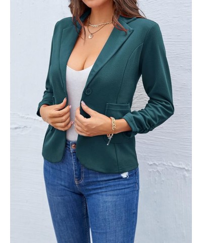 Womens Casual Work Office Blazer Pockets Buttons Suit Jacket 3/4 Sleeve Dark Green $16.80 Blazers