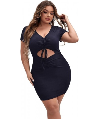 Women's Plus Size Cut Out Twist Front V Neck Short Sleeve Slim Fit Party Bodycon Mini Dress Navy Blue $17.04 Dresses