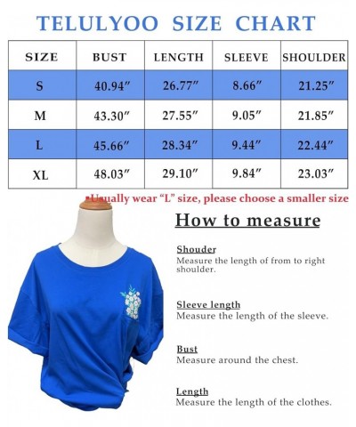 Womens Wildflower Oversized T Shirts Summer Cotton Tops Short Sleeve Crewneck Cute Shirts Graphic Tees with Pocket Blue $10.0...