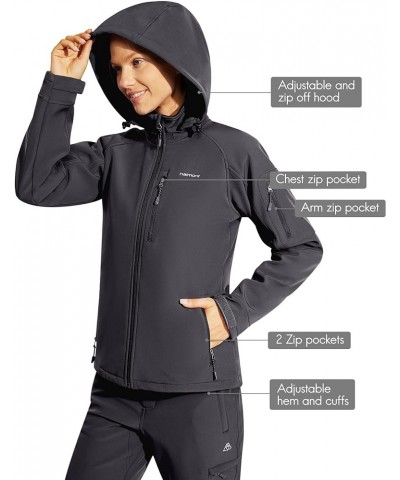 Women's Fleece Lined Softshell Jacket with Hood, Athletic Water-Resistant Warm Windproof Coats with 7 Pockets Hiking Dark Gre...