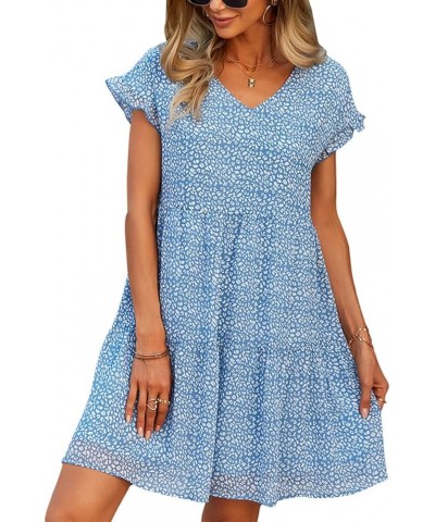 Women's Boho Floral V Neck Ruffled Midi Dress for Party Light Blue1 $17.97 Dresses