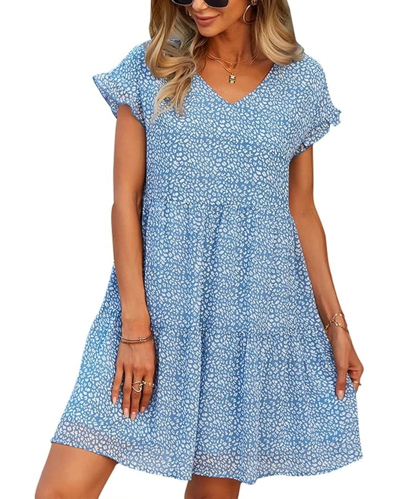 Women's Boho Floral V Neck Ruffled Midi Dress for Party Light Blue1 $17.97 Dresses