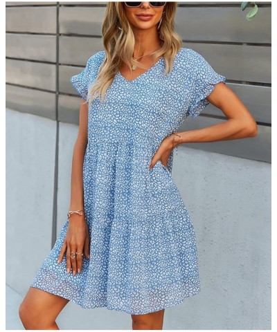 Women's Boho Floral V Neck Ruffled Midi Dress for Party Light Blue1 $17.97 Dresses