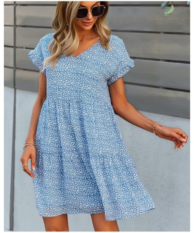 Women's Boho Floral V Neck Ruffled Midi Dress for Party Light Blue1 $17.97 Dresses