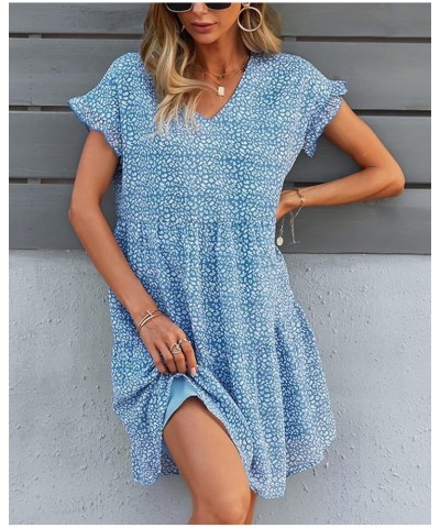 Women's Boho Floral V Neck Ruffled Midi Dress for Party Light Blue1 $17.97 Dresses