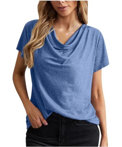 Short Sleeve Shirts for Women,2023 Summer Dressy Casual Button Down Plus Size Tops Trendy Plain Going Out Tees B-blue $8.73 B...