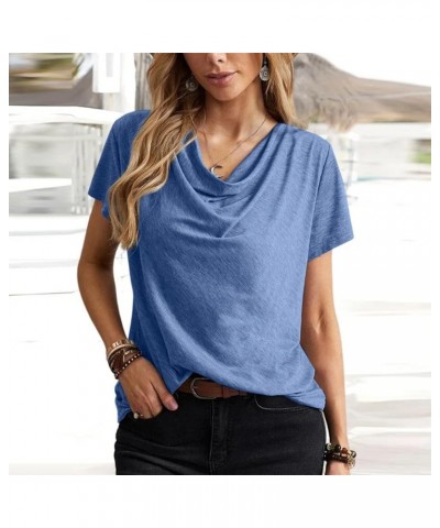 Short Sleeve Shirts for Women,2023 Summer Dressy Casual Button Down Plus Size Tops Trendy Plain Going Out Tees B-blue $8.73 B...