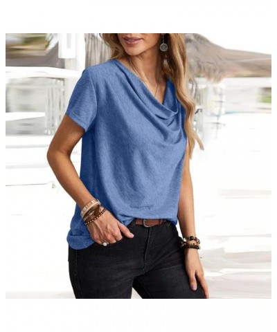 Short Sleeve Shirts for Women,2023 Summer Dressy Casual Button Down Plus Size Tops Trendy Plain Going Out Tees B-blue $8.73 B...