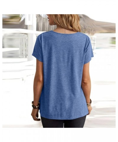 Short Sleeve Shirts for Women,2023 Summer Dressy Casual Button Down Plus Size Tops Trendy Plain Going Out Tees B-blue $8.73 B...