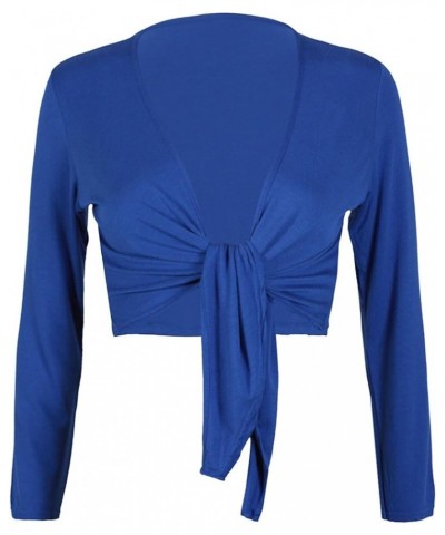 Women's Long Sleeve Bolero Crop Cardigan Tie Shrug Royal Blue $9.77 Sweaters