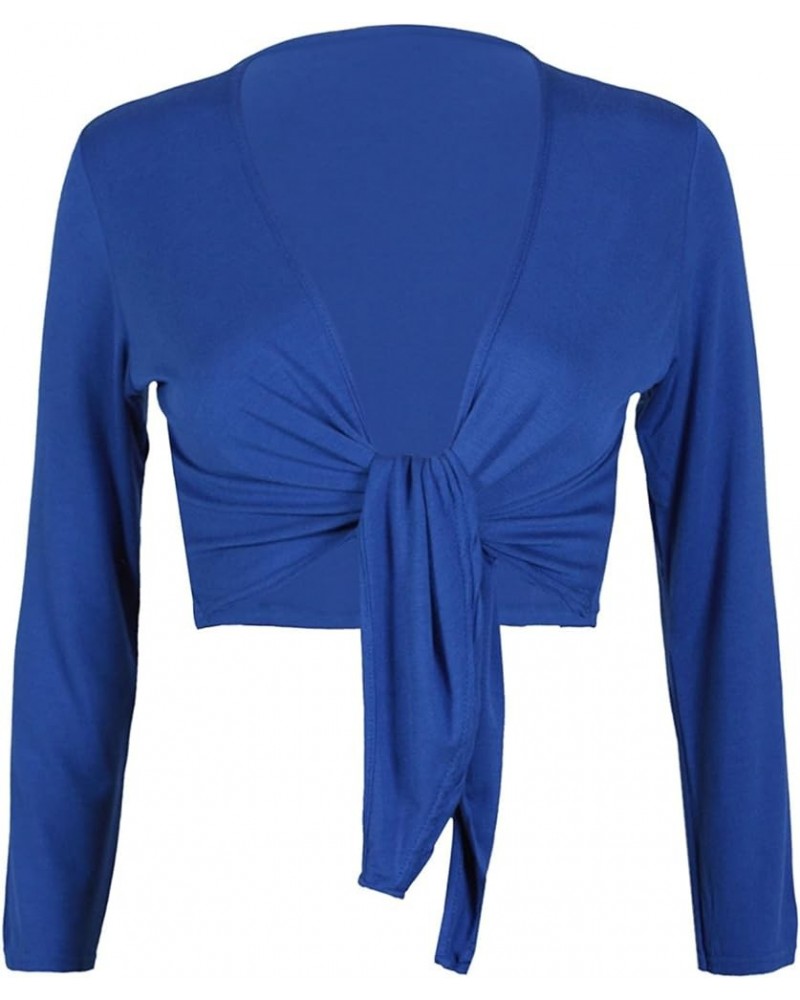 Women's Long Sleeve Bolero Crop Cardigan Tie Shrug Royal Blue $9.77 Sweaters