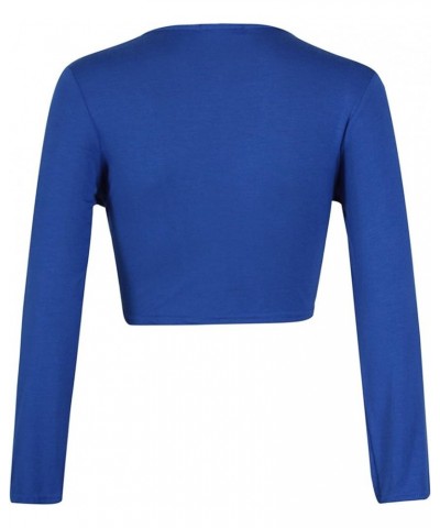 Women's Long Sleeve Bolero Crop Cardigan Tie Shrug Royal Blue $9.77 Sweaters