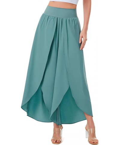 Wide Leg Pants for Women Split Flowy Palazzo High Waisted Summer Beach Casual Crop with Pocket Mineral Blue $14.50 Pants