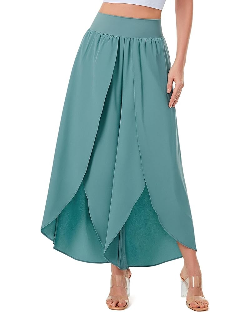 Wide Leg Pants for Women Split Flowy Palazzo High Waisted Summer Beach Casual Crop with Pocket Mineral Blue $14.50 Pants