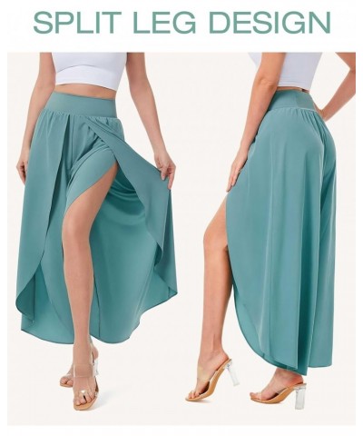 Wide Leg Pants for Women Split Flowy Palazzo High Waisted Summer Beach Casual Crop with Pocket Mineral Blue $14.50 Pants